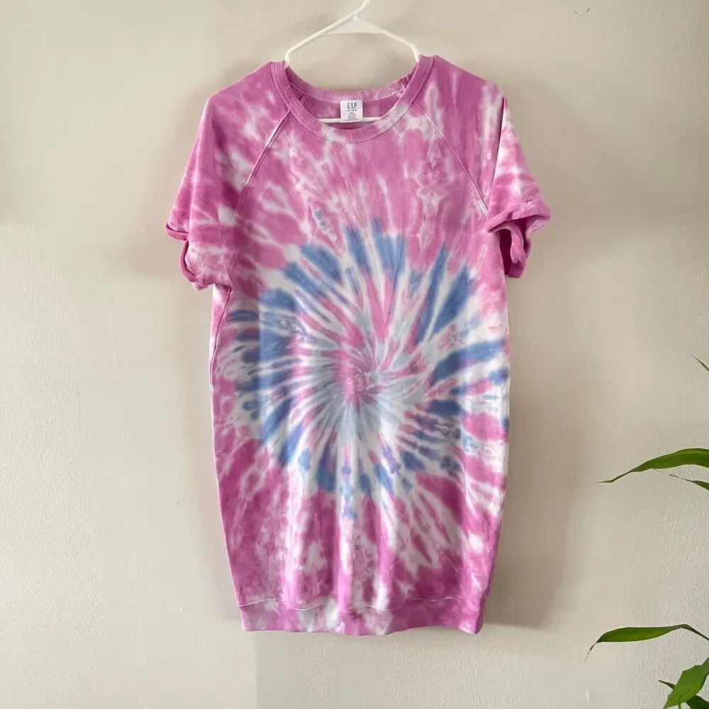 Gap Kids Girls XXL Tie Dye Sweatshirt Dress Pink Blue Casual Boho Sporty
